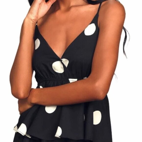 O.P.T. Cava Black and White Polka Dot Tiered Midi Dress - Picture 4 of 7